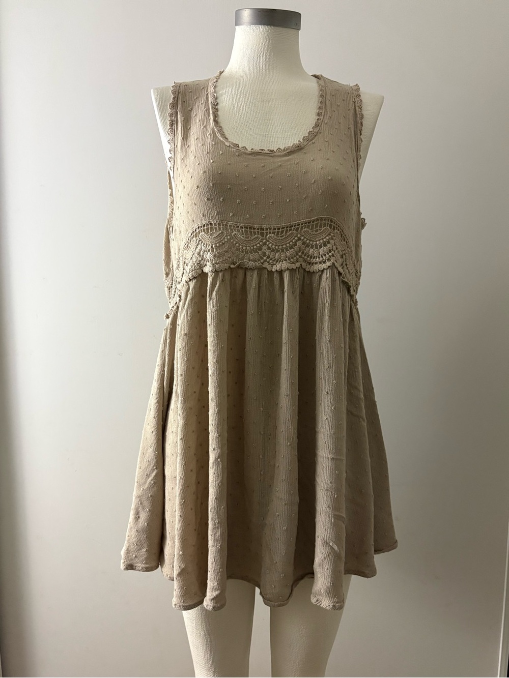 Beige Crochet-Trim Sleeveless Women's mini dress